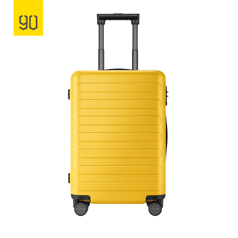 90分拉杆箱20英寸(刹车版) 商旅两用旅行箱男女 PC耐磨登机箱 密码箱静音万向轮行李箱七道杠 樱草黄