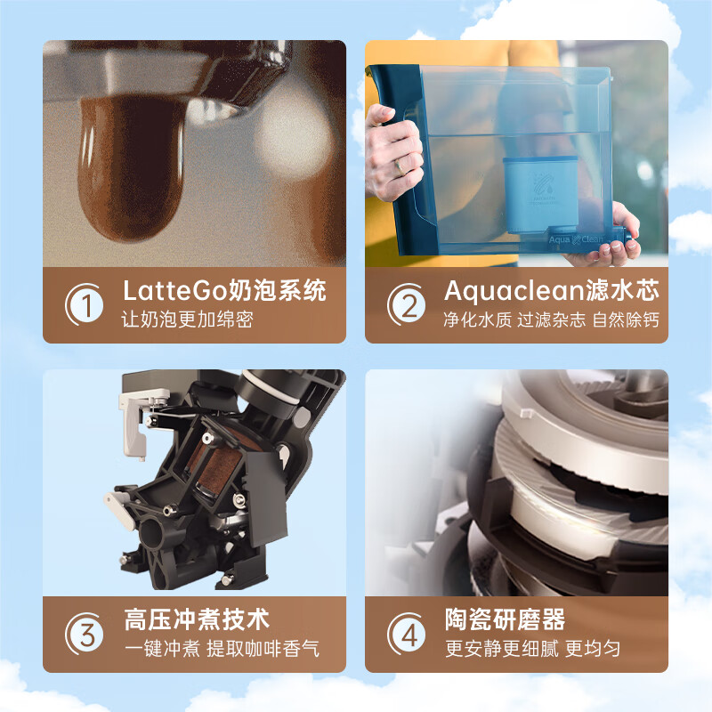 飞利浦(Philips) 咖啡机 家用意式全自动现磨咖啡机 Lattego奶泡系统 5 种咖啡口味 EP3146/72高清大图