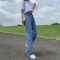 2021夏季新款高腰牛仔裤女薄款阔腿宽松辣妹大码胖mm拖地直筒裤子