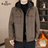 男士鹿皮绒可脱连帽夹克秋冬新款青年休闲皮衣加厚羊糕绒男装外套 185/2XL(150-165斤） 咖啡