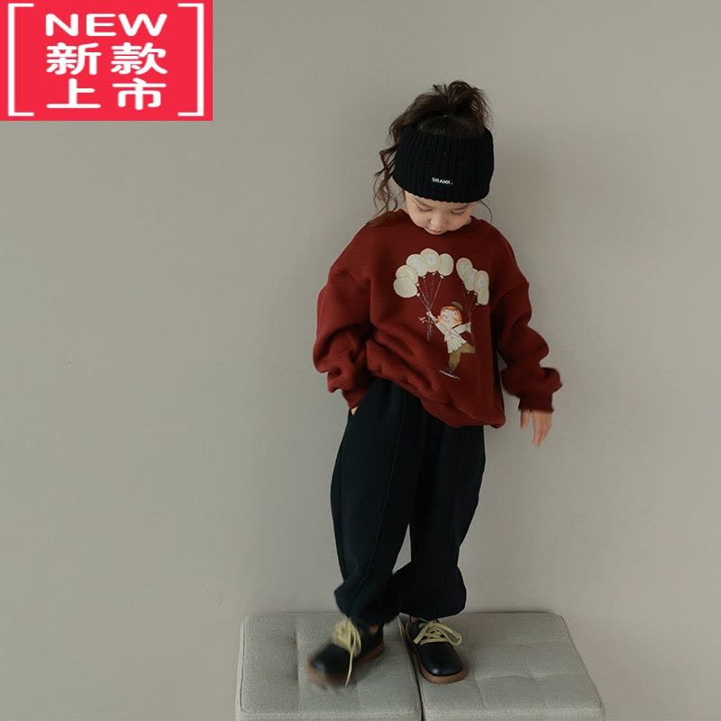 可莉允大耳象童装铺女童宽腰折线运动裤2022秋冬款宝宝保暖幼儿园长裤子保暖裤图片