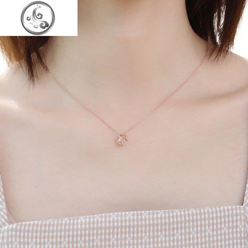 925银简约镂空切面锁骨项链闪钻球形几何之美项链日韩女 JiMi图片