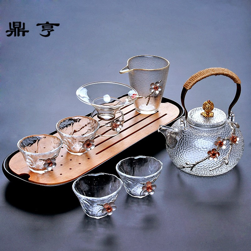 鼎亨日式梅花整套功夫茶具套装家用耐热玻璃泡茶壶茶杯茶道锤纹烧