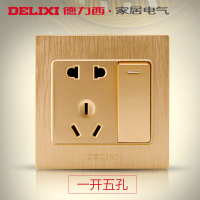 [官方旗舰店]德力西86型PC开关插座二三插USB五孔一开拉丝金色墙壁电源开关插座面板开关面板 电子电工