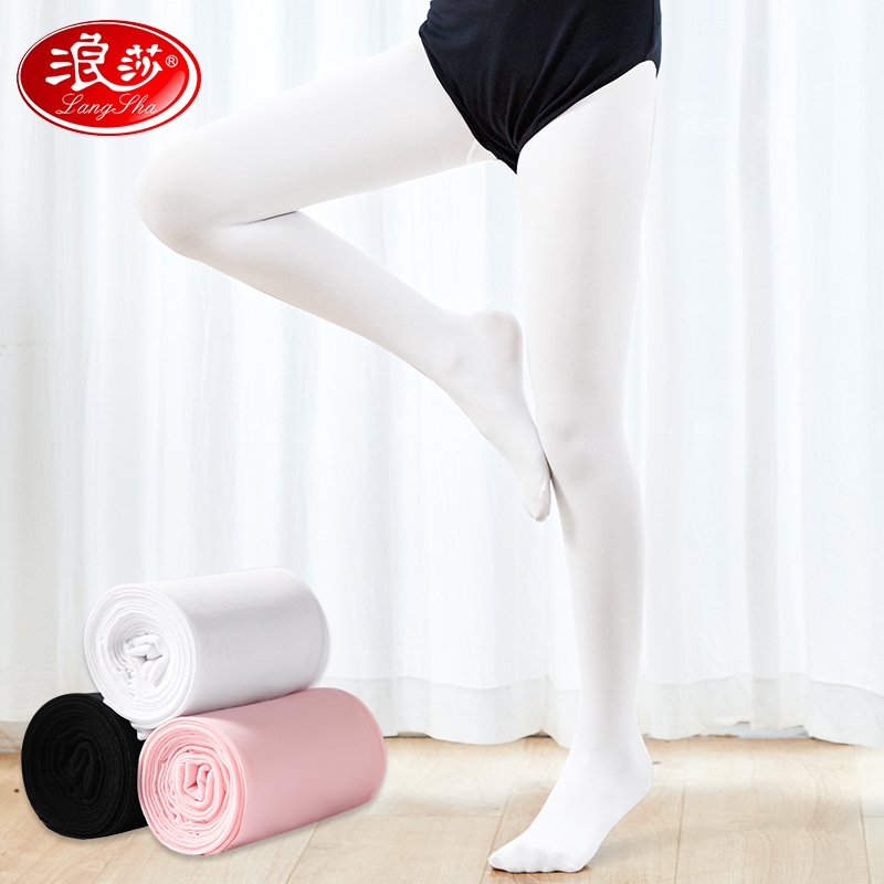浪莎儿童舞蹈袜女童夏季薄款白色舞蹈专用跳舞夏季丝袜黑色连裤袜高清大图