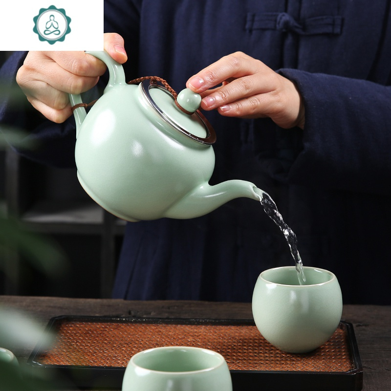 茶壶特大带过滤开片汝窑陶瓷泡茶单壶大容量整套家用酒店功夫茶具 封