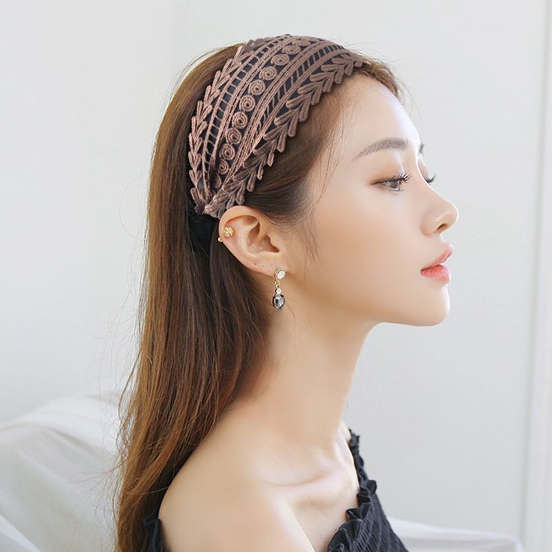 夏季发带女成人韩版百搭气质发饰个性宽边发带复古蕾丝发箍头饰韩粉色