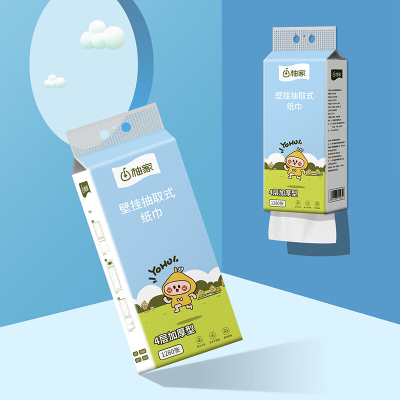 柚家 壁挂抽取式纸巾 4层320抽*4提/箱