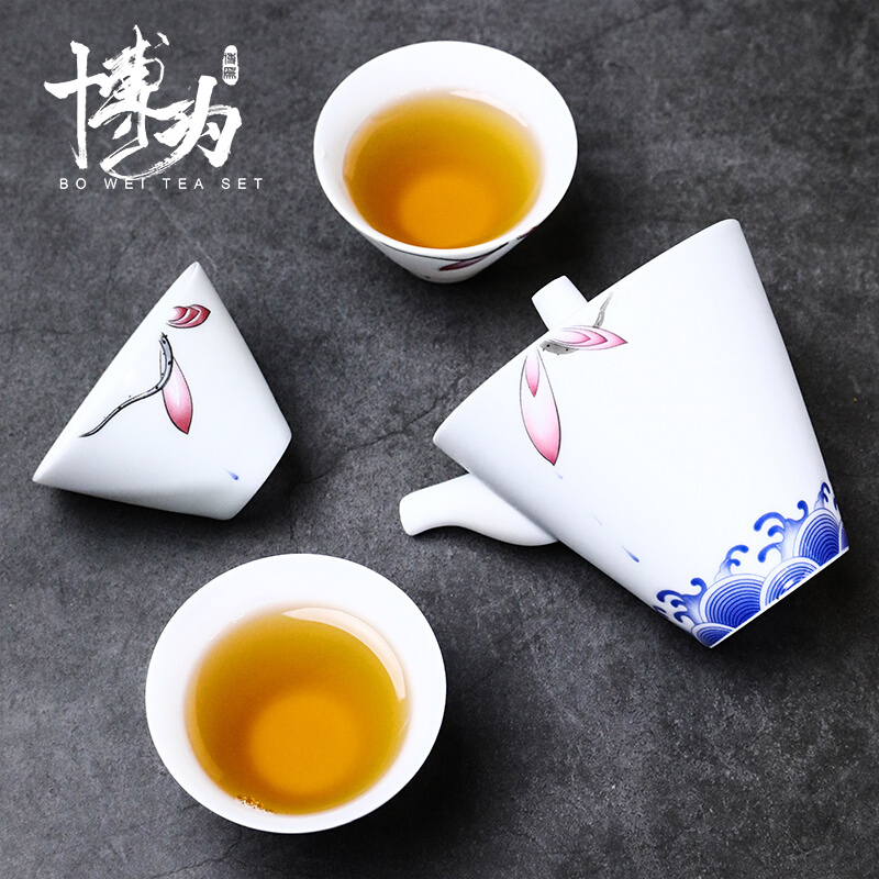 博为 陶瓷旅行茶具 便携包日式一壶二杯泡茶器快客杯 功夫茶杯套装 晚香玉一壶三杯（带包）