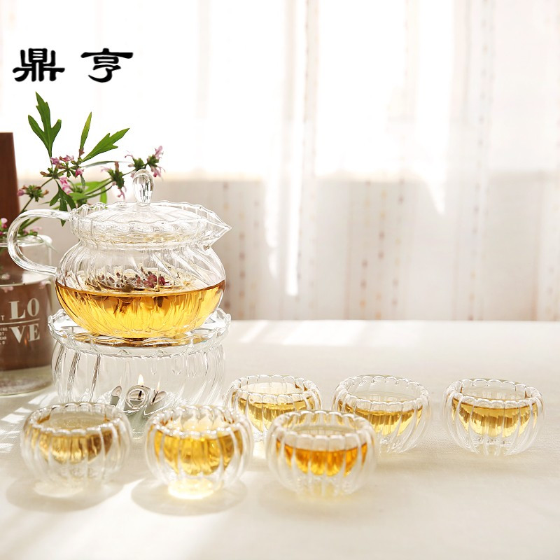鼎亨那些时光 玻璃花茶具 煮水果茶蜡烛保温茶具套装 花茶茶杯花
