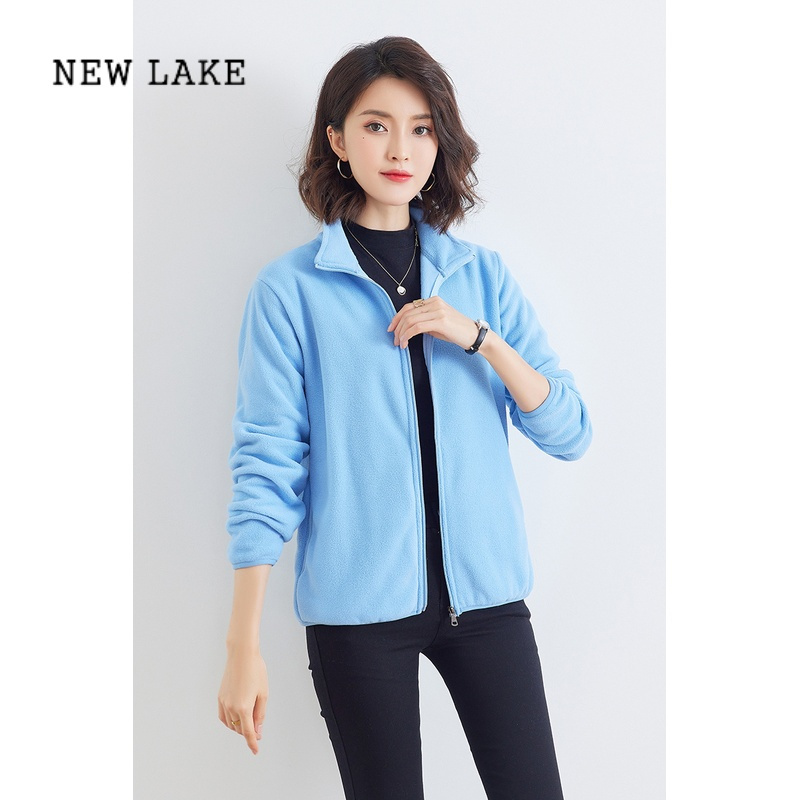 NEW LAKE新款摇粒绒开衫外套女春加厚保暖双面绒夹克户外大码抓绒衣男