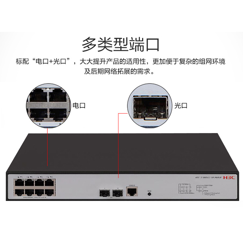 新华三(H3C)S1850V2-10P-PWR-EI 8口千兆电2千兆光口二层WEB网管POE交换机