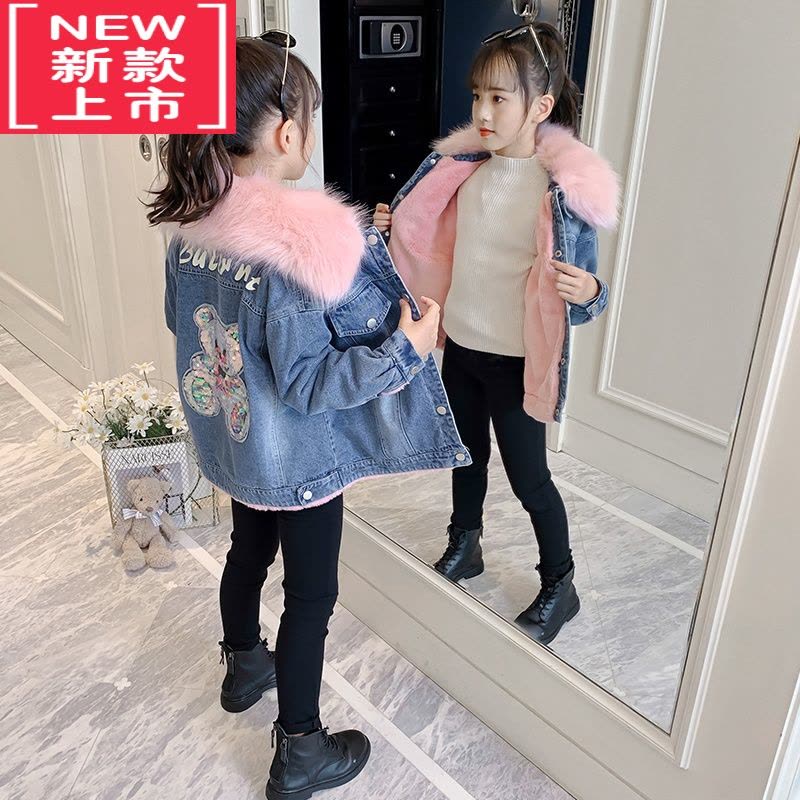 可莉允女童外套秋冬款2022儿童中大童牛仔衣加绒加厚洋气时髦冬装棉衣服棉服图片