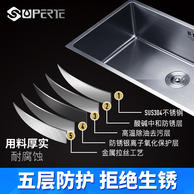 舒美特厨具(SUPERTE) 304不锈钢 手工水槽 洗菜盆 茶水间 吧台 中岛阳台 厨房小单槽 盆