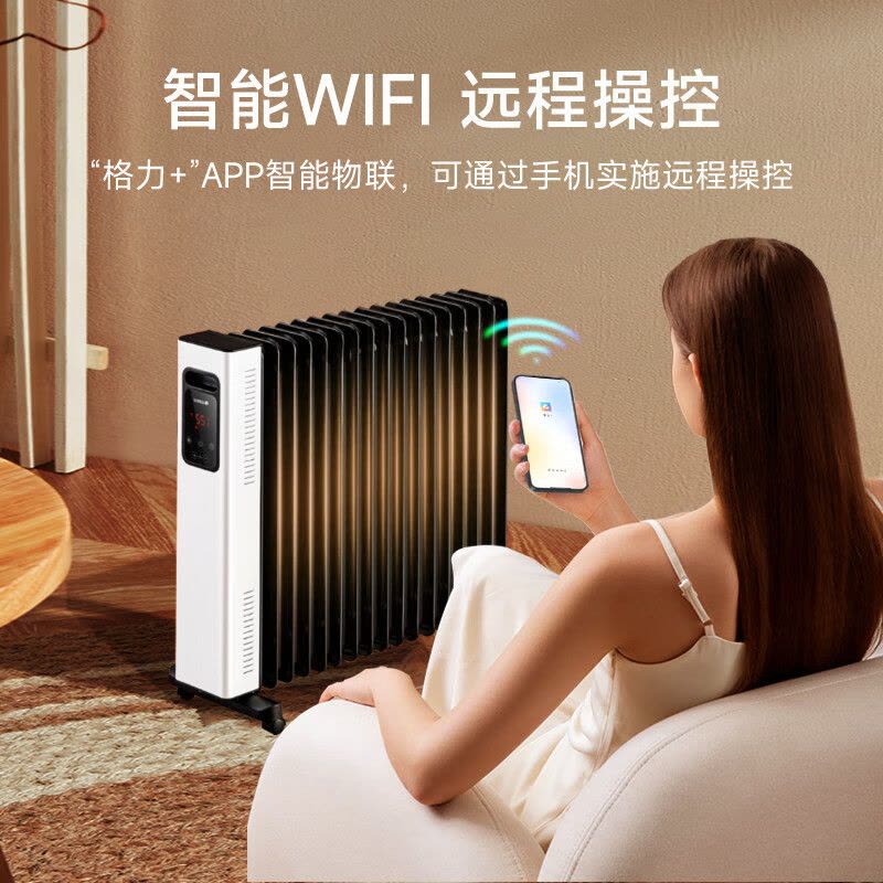 格力(GREE)取暖器油汀NY22-S7030B 3000W大功率 17片电暖器家用速热卧室客厅烘衣加湿防烫WiFi款图片
