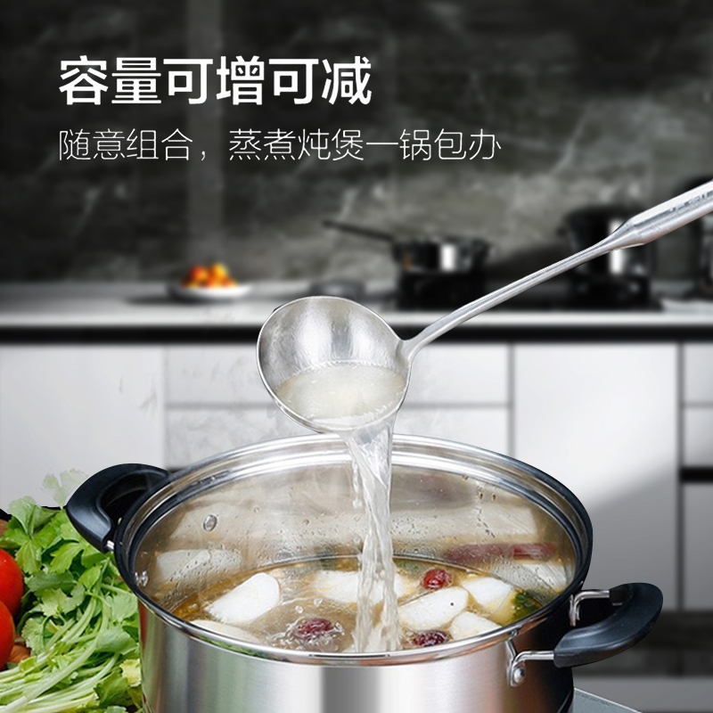 栢士德BYSTON奥氏体型不锈钢维克三层蒸锅 家用加厚多用汤锅大容量可视盖蒸馒头28CM BST-151!高清大图