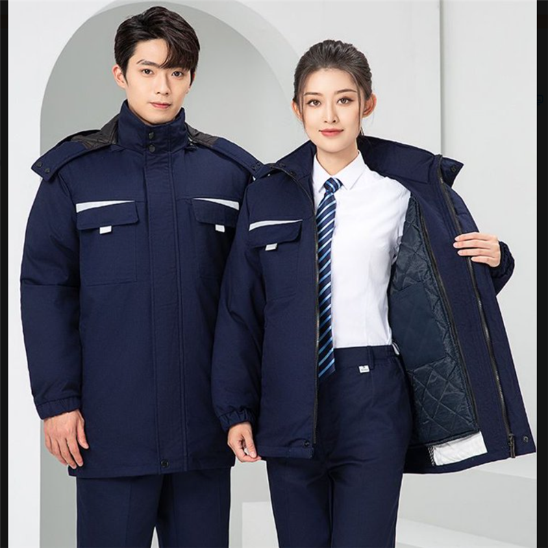 京嘉(JINGJIA)D522中长款羽绒服 藏蓝深灰色 可定制LOGO 中长款羽绒服劳保工作服劳保服男女同款高清大图