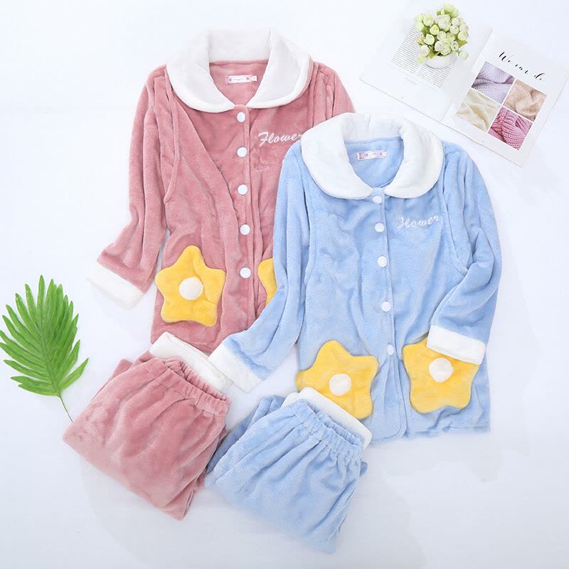 迪鲁奥(DILUAO)孕妇睡衣女秋冬季珊瑚绒怀孕期产后哺乳月子服法兰绒喂奶加绒图片