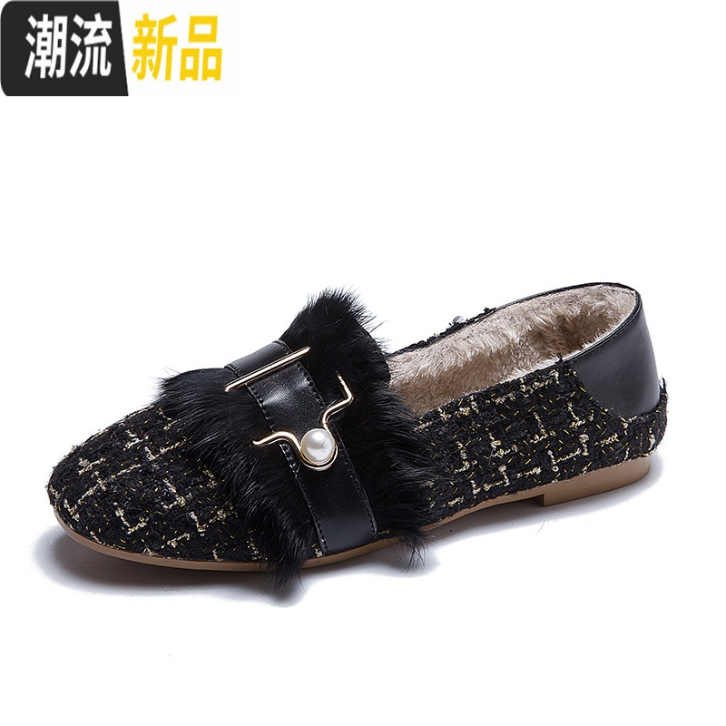 豆豆鞋女秋冬加绒2020新款百搭网红仙女风单鞋一脚蹬毛毛鞋女外穿 广赫