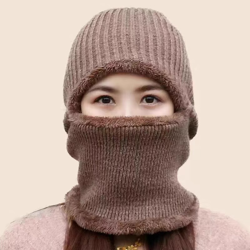 冬季保暖头套男女防风帽防寒面罩骑行围脖护脸罩骑电动车装备 咖色【加绒加厚·保暖防风】