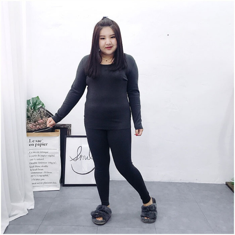 胖MM加肥加大码女装秋冬季款德绒自热保暖内衣无痕秋衣秋裤套装