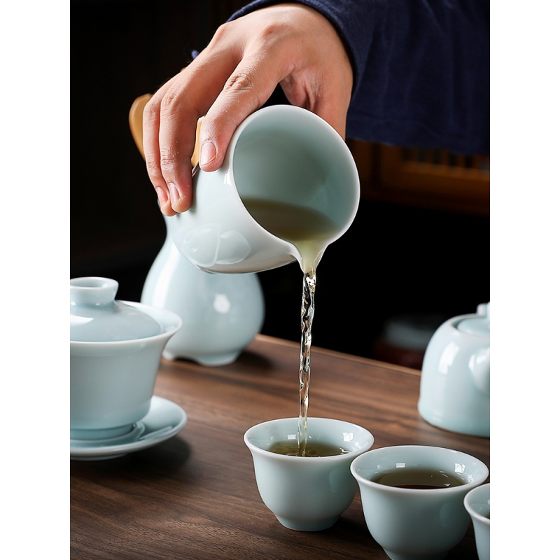 苏宁放心购青瓷功夫茶具陶瓷喝茶茶壶中式小套装家用简约泡茶器盖碗茶杯整套