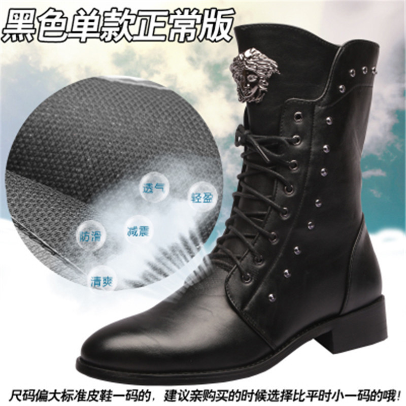 歌爱妮2019新款马丁靴男靴中筒高筒靴马靴男韩版潮内增高尖头皮靴子男潮