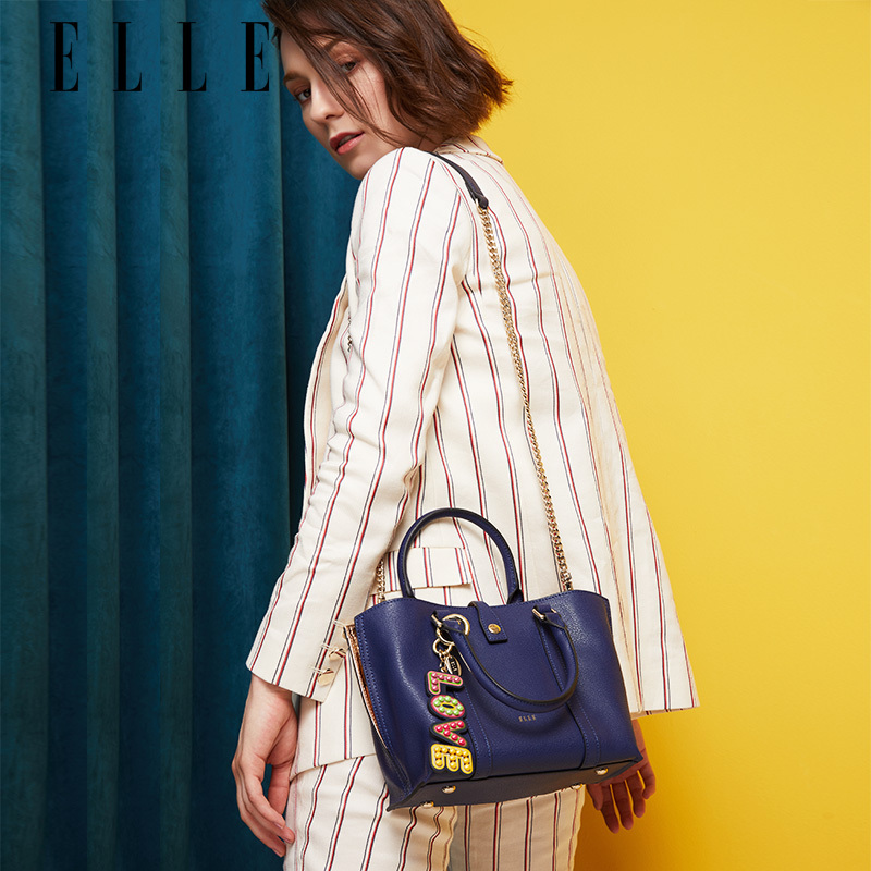 Elle女士斜挎包80897 Elle 她 2018年秋冬新款女包单肩包牛皮斜挎手提托特包创意挂件链条包80897 价格图片品牌报价 苏宁易购elle 花纳箱包专卖店