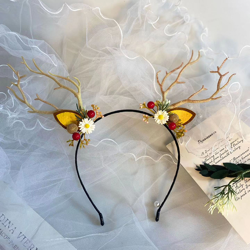 圣诞节头饰女发光头箍发饰压发发卡装扮森系小鹿角发箍麋鹿角发夹 小雏菊树枝发箍