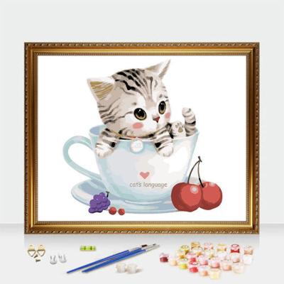diy数字油画卡通猫学生手绘涂色减压手工填色客厅油彩装饰画40*50