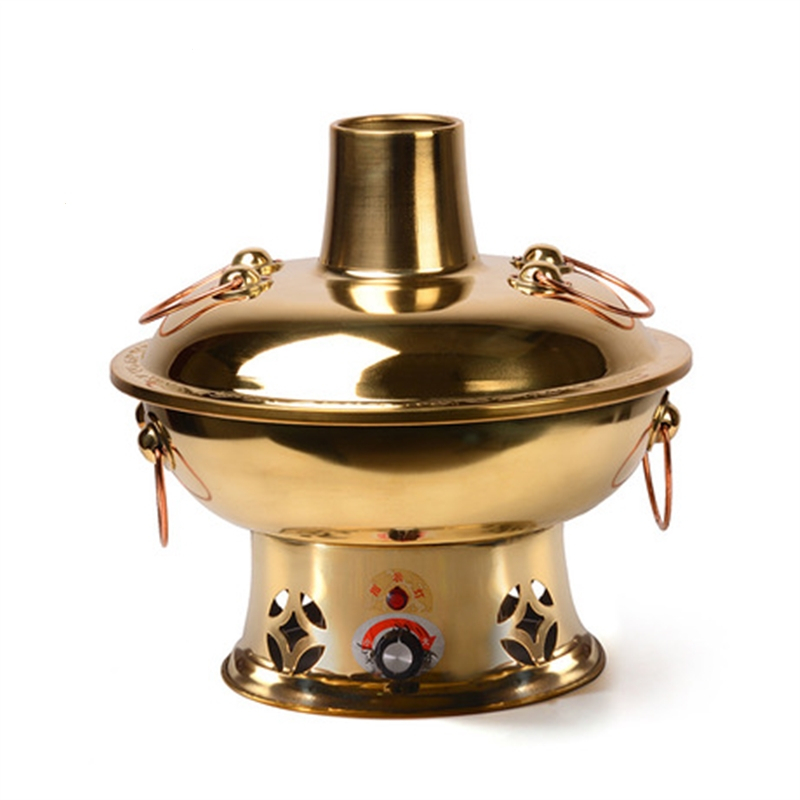 单氏紫铜电碳两用铜锅加厚鸳鸯铜插电铜火锅黄铜纯火锅