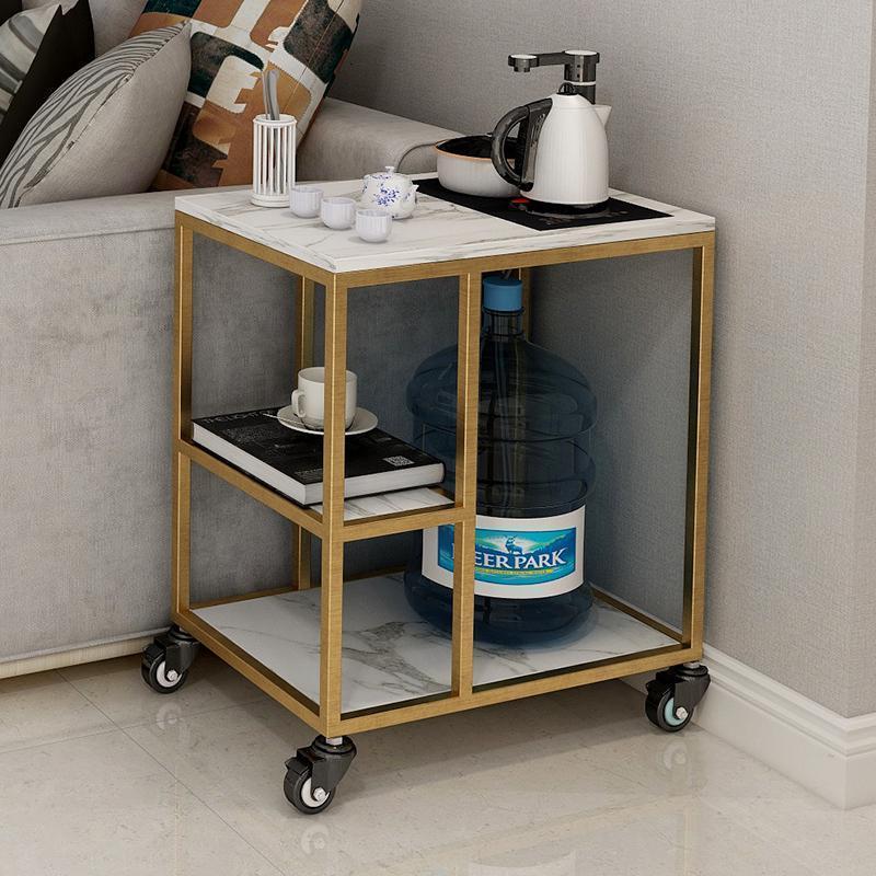 森美人轻奢沙发边柜大理石边几简约角几烧水小桌子小茶几茶边桌柜烧水 黑脚+白大理石无孔60*40*65