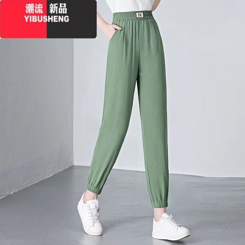 YIBUSHENG冰丝速干运动休闲裤女2024季垂感九分束脚哈伦裤防蚊空调裤高清大图