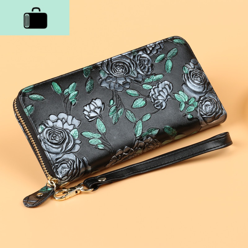 2020新款时尚皮钱包女长款大容量手拿包多功能钱夹双拉链小手包NEW LAKE 单拉链银玫瑰