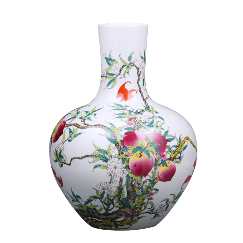 LICHEN 陶瓷花瓶摆件景德镇新中式家居装饰摆设办公室艺术品瓷器粉彩九桃 冬瓜款中号