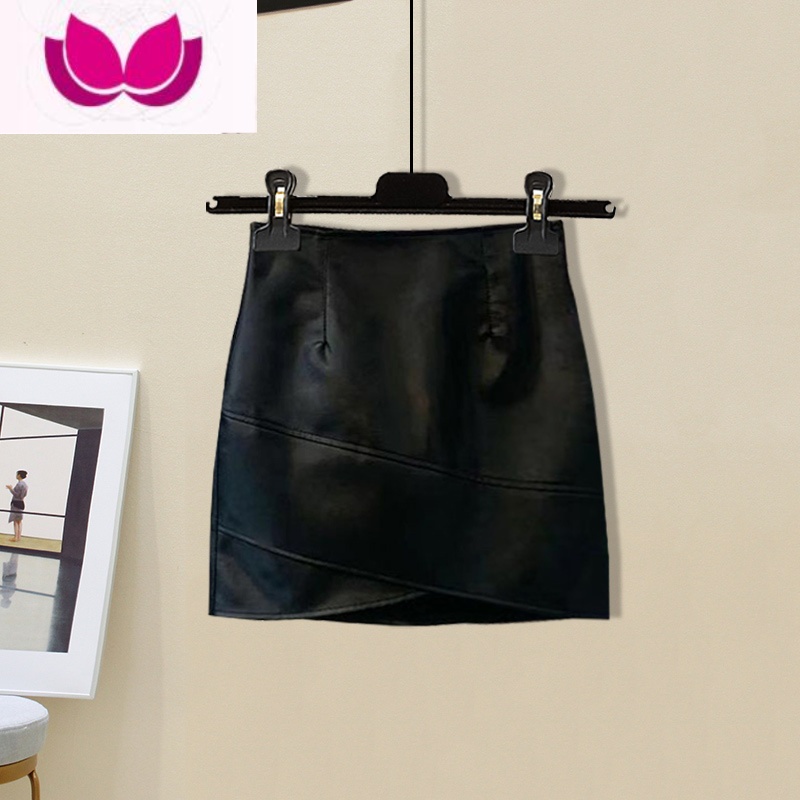 七斓网红炸街辣妹套装女新款性感一字肩打底针织衫pu皮短裙套 黑色半身裙 L