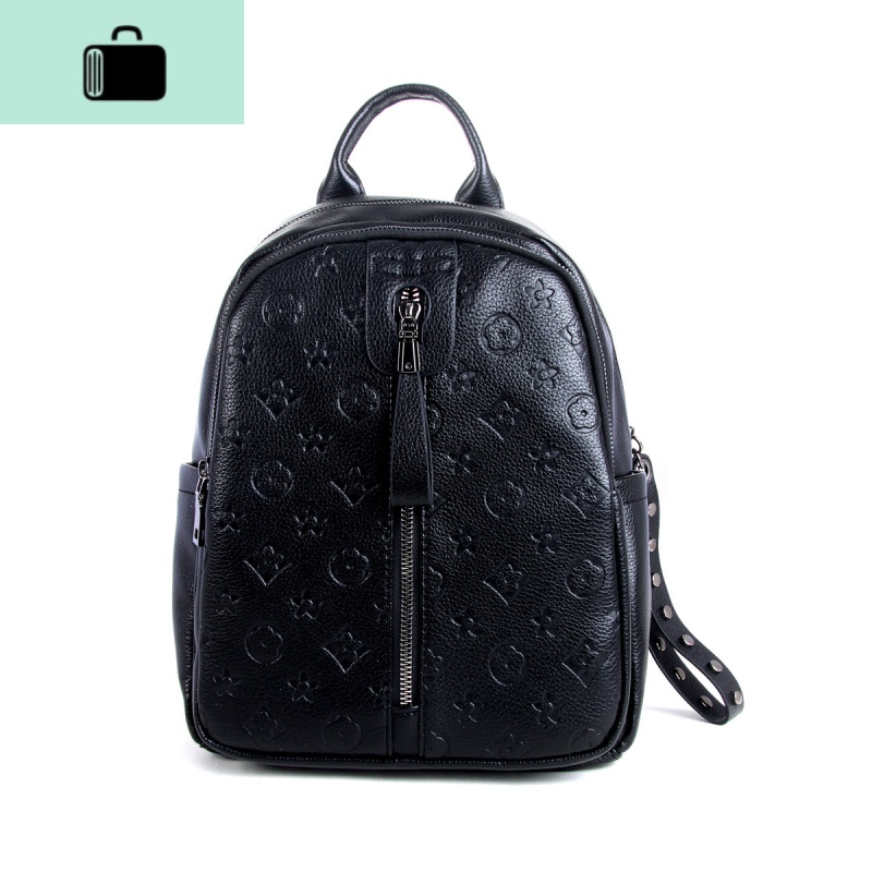 压花PU双肩包2020年新款时尚纯色百搭背包休闲韩版潮流学生书包NEW LAKE 黑色高清大图