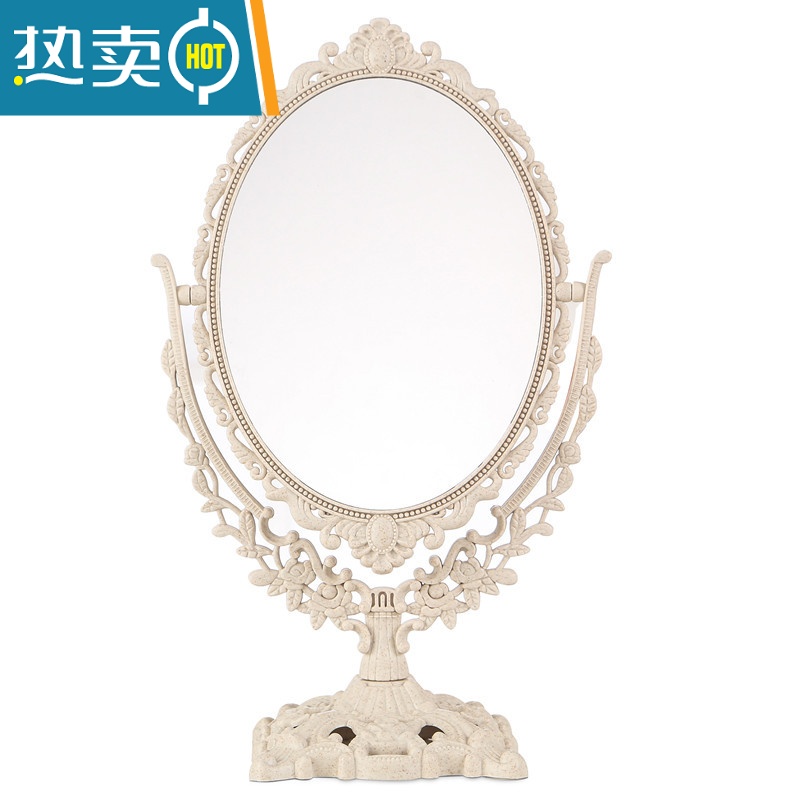 敬平台式化妆镜子 欧式镜子 双面梳妆镜 大号镜子 便携公主镜 新款便携式用镜 椭圆形(大号/粉色)高清大图