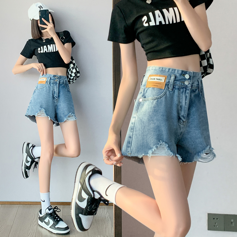 2022夏季新款牛仔短裤女a字高腰阔腿显瘦女装230斤