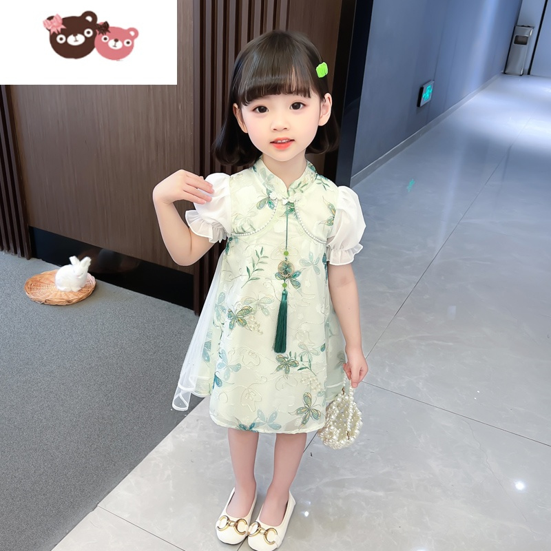 绿彩虹光女童汉服连衣裙宝宝夏装中国风1一2三四3到4五5岁小女孩公主