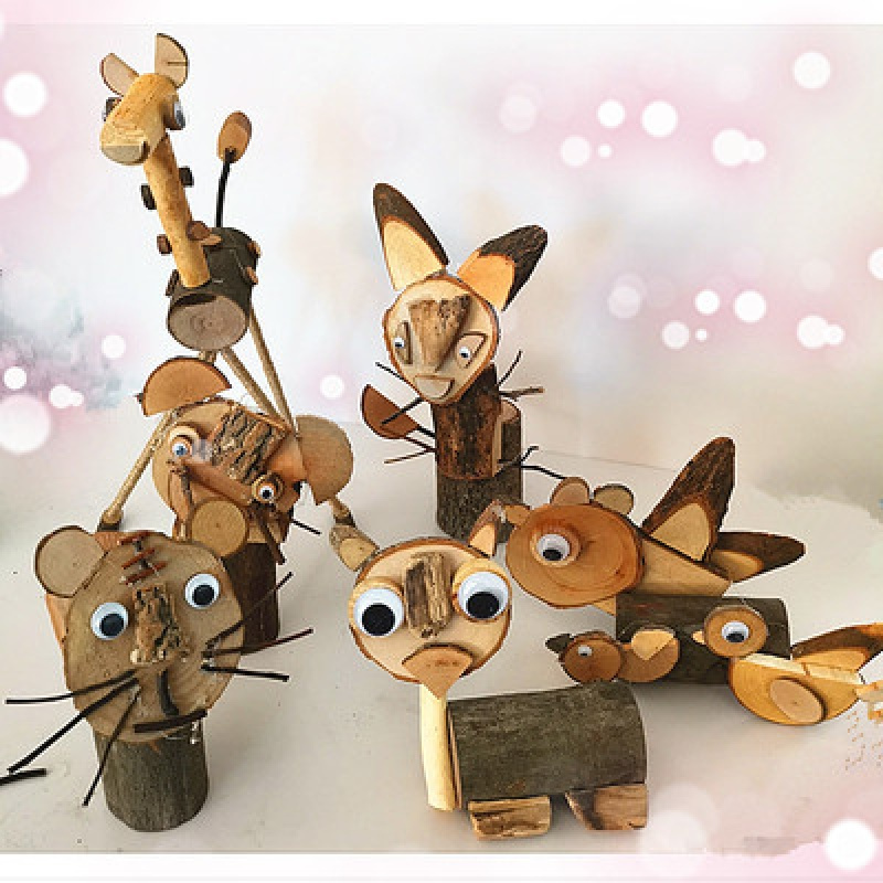 创意diy木片木柱木桩树枝金铂喜自然材料包幼儿园木艺工坊手工制作5款