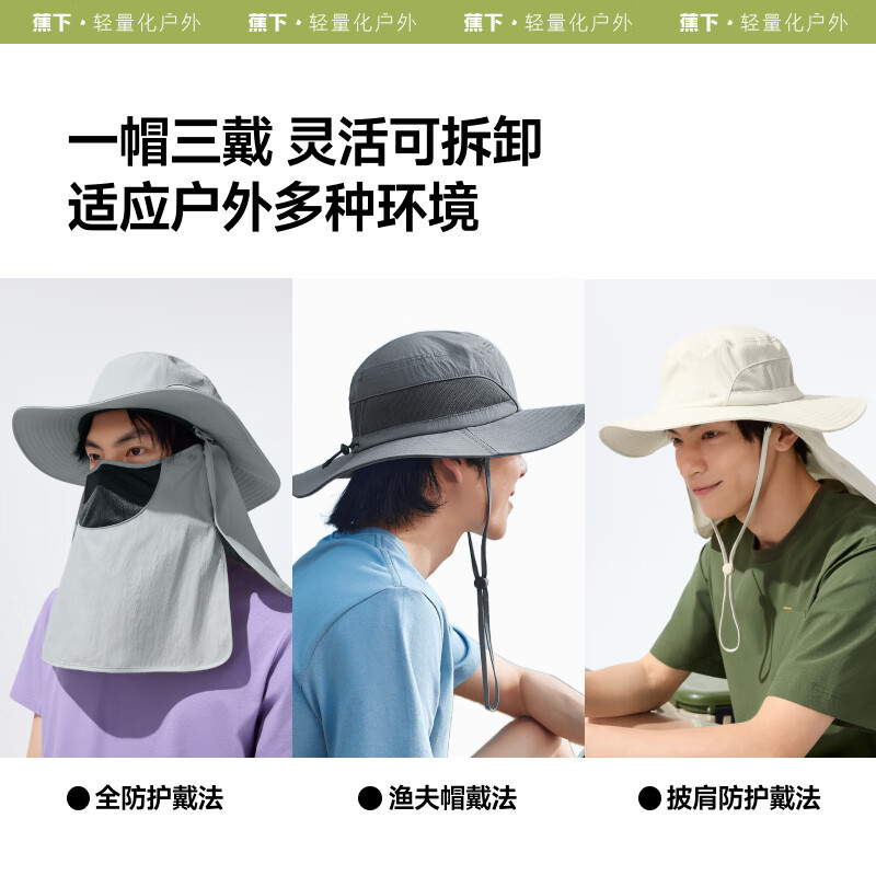 蕉下(BENEUNDER)男士全防护防晒帽TS574 24烟熏灰