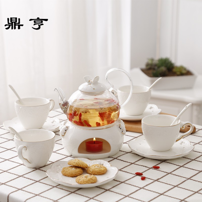 鼎亨日式陶瓷加热花茶茶具套装耐热玻璃花茶壶水果英式下午茶杯