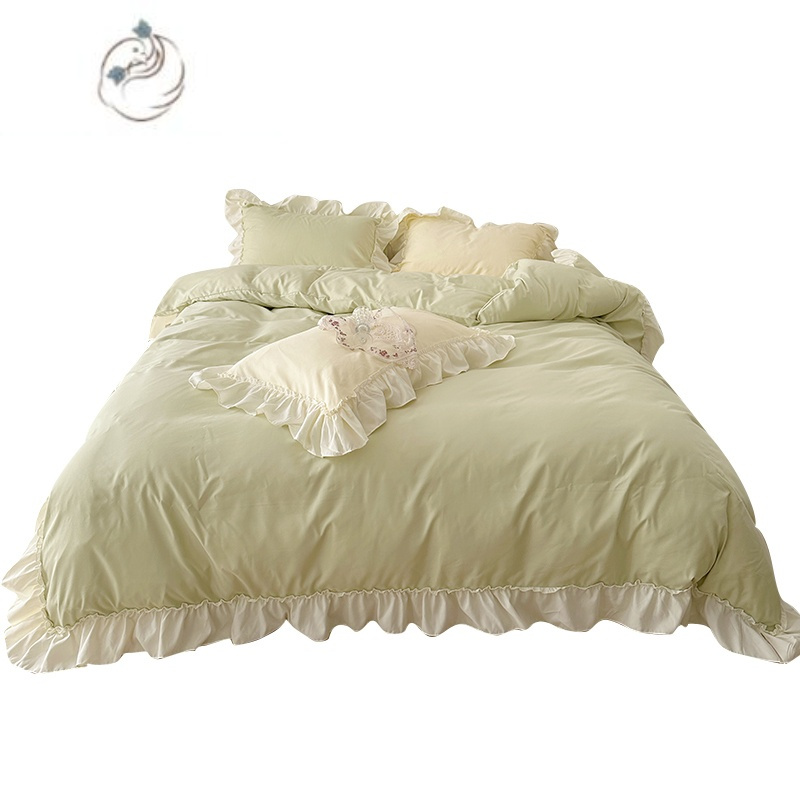 舒适主义法式浪漫奶油风四件套ins马卡龙撞色花边被套学生床上三件套