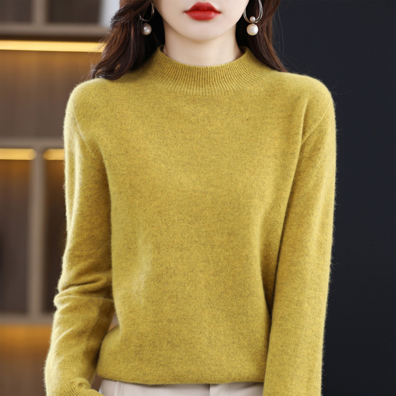 羊绒衫女修身针织打底衫半高领打底衫洋气100%纯羊毛套头毛衣针织上衣