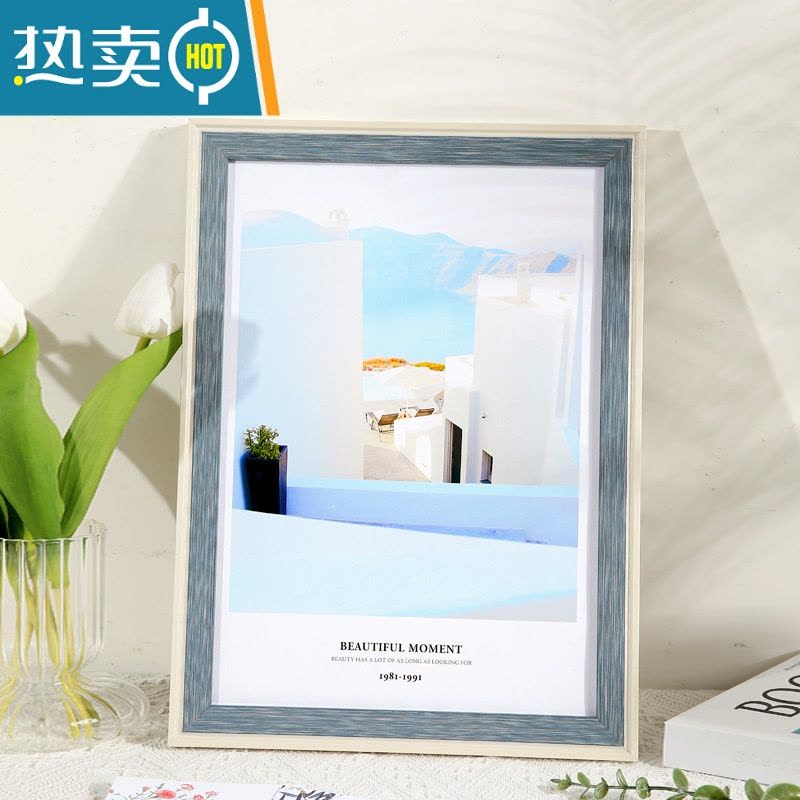 敬平莫兰迪相框挂墙北欧风画框装裱A3a4展示架免打孔4k8k四开油画外框 生动蓝白 4开挂墙[可放38*53cm]图片