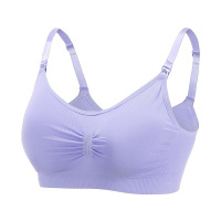 孕妇前开扣无痕大码哺乳文胸喂奶调整型聚拢产后薄款哺乳胸罩内衣 【双层XL】 紫色