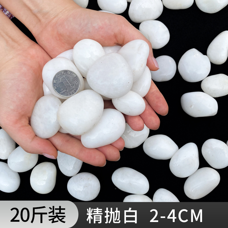 【补贴10%】鹅卵石雨花石原石天然小石子鱼缸花盆鹅软石庭院装饰园艺五彩石头 20斤装精抛白色鹅卵石2-4cm