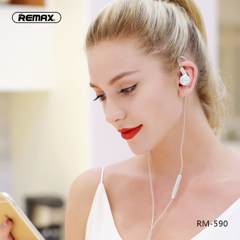 REMAX 三动圈耳机 线控入耳 时尚音乐 耳机 黑色 重低音炮通用 线控带麦电脑有线HiFi挂耳式魔音苹果安卓吃鸡耳塞