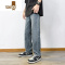 YANXU复古蓝色牛仔裤男美式高街宽松直筒修身裤子男士夏季薄款潮牌长裤